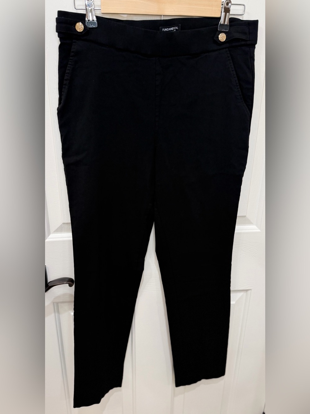Fundamental Things Black Stretch Pull-On Ankle Pants with Gold waist buttons